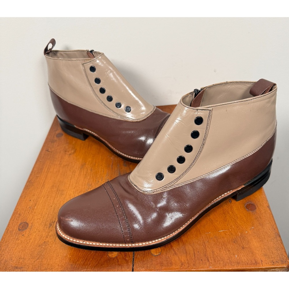 Stacy Adams Madison Spat Men's 10 D Brown & Tan Side Zip Ankle Boots
